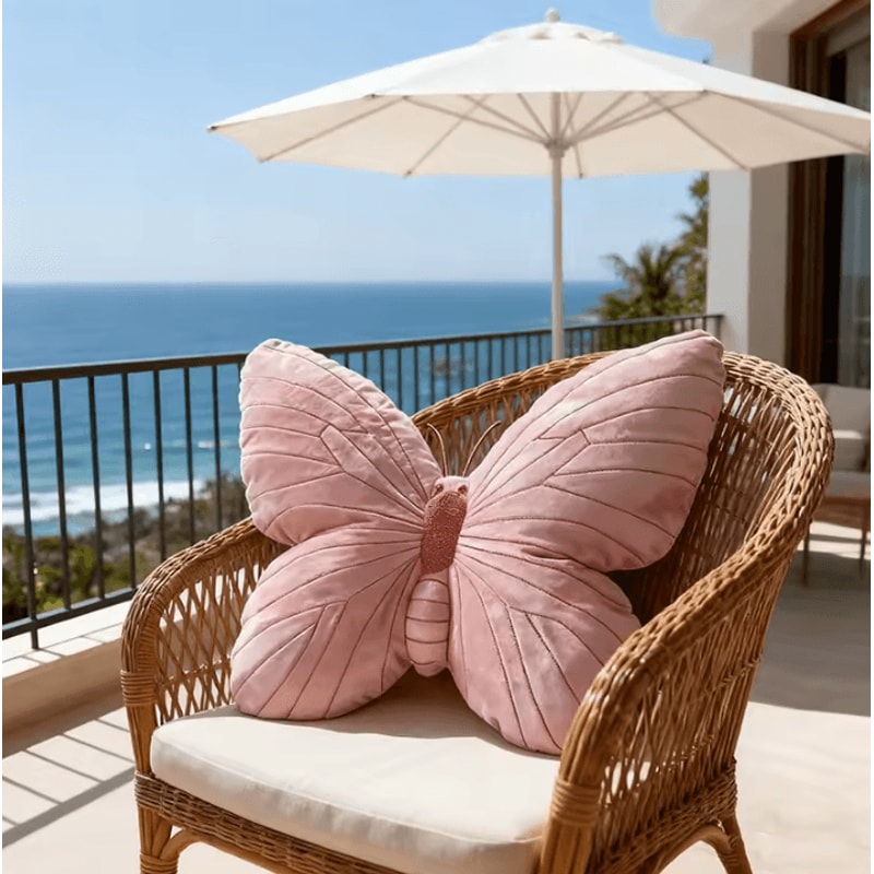 ButterflyCharm Plush Butterfly Shape Pillow Soft Pink Chair Bedside Cushion For Home Decor 3