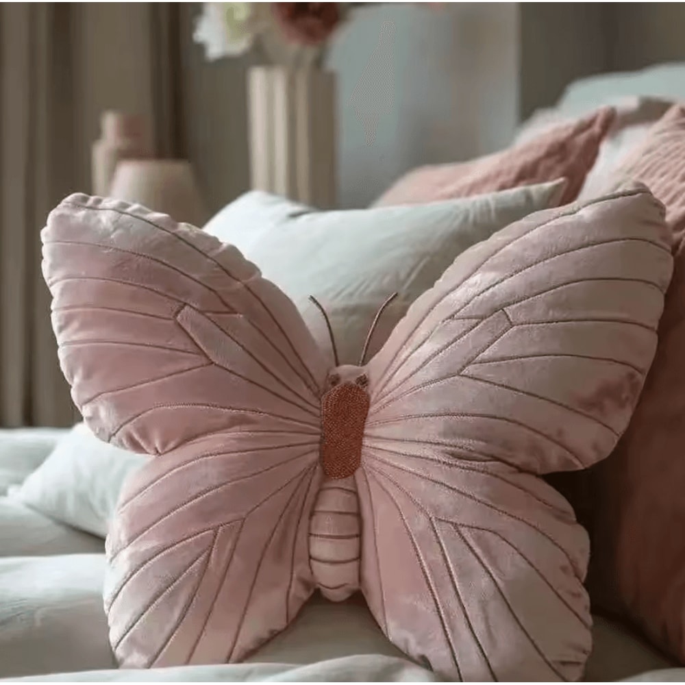 ButterflyCharm Plush Butterfly Shape Pillow Soft Pink Chair Bedside Cushion For Home Decor 5