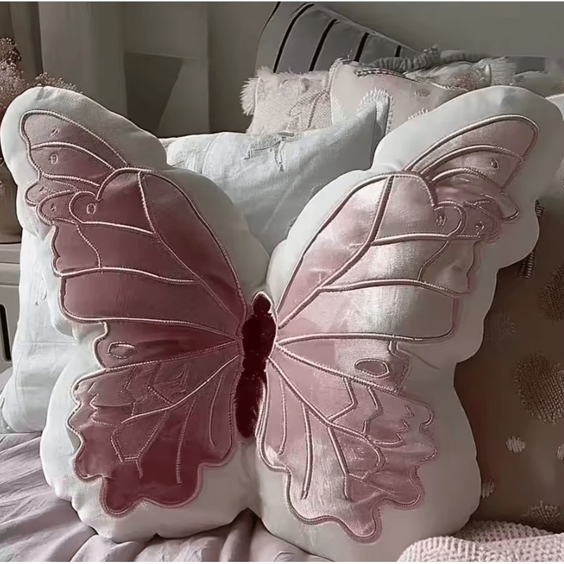 ButterflyCharm Plush Butterfly Shape Pillow Soft Pink Chair Bedside Cushion For Home Decor 6
