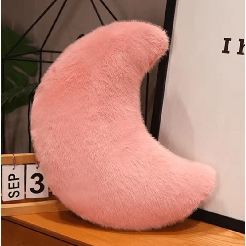 LunaLove Plush Moon Heart Pillow Pink StarPattern Cushion For Sofa Valentines Decor 6