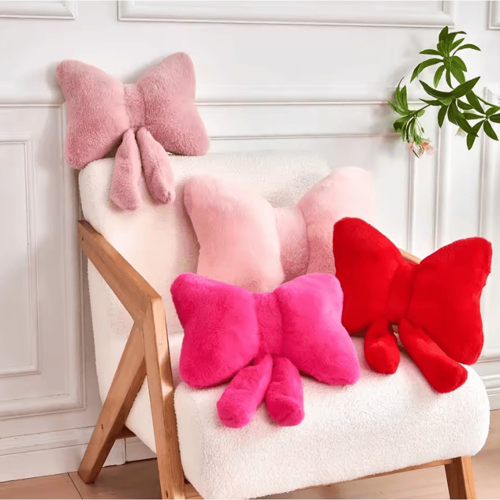 DustyBow Plush Decorative Bow Pillow Soft Faux Rabbit Fur 12 Throw Cushion For Aesthetic Home Deco 1
