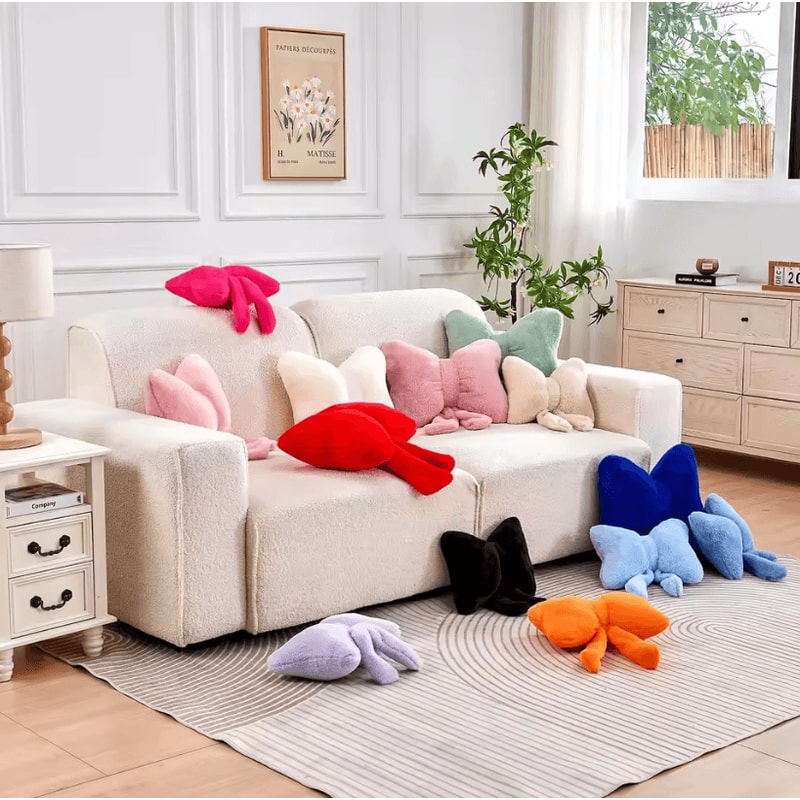 DustyBow Plush Decorative Bow Pillow Soft Faux Rabbit Fur 12 Throw Cushion For Aesthetic Home Deco 3
