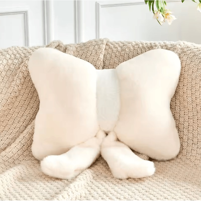 DustyBow Plush Decorative Bow Pillow Soft Faux Rabbit Fur 12 Throw Cushion For Aesthetic Home Deco 4