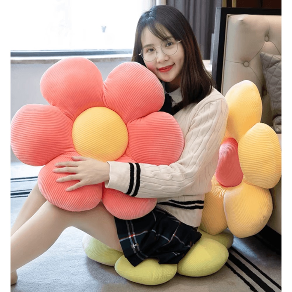 BlossomSix Plush Flower Cushion Pillow 138 By 157 In Pink SixPetal Seat Pillow For Kids Room Bay 1