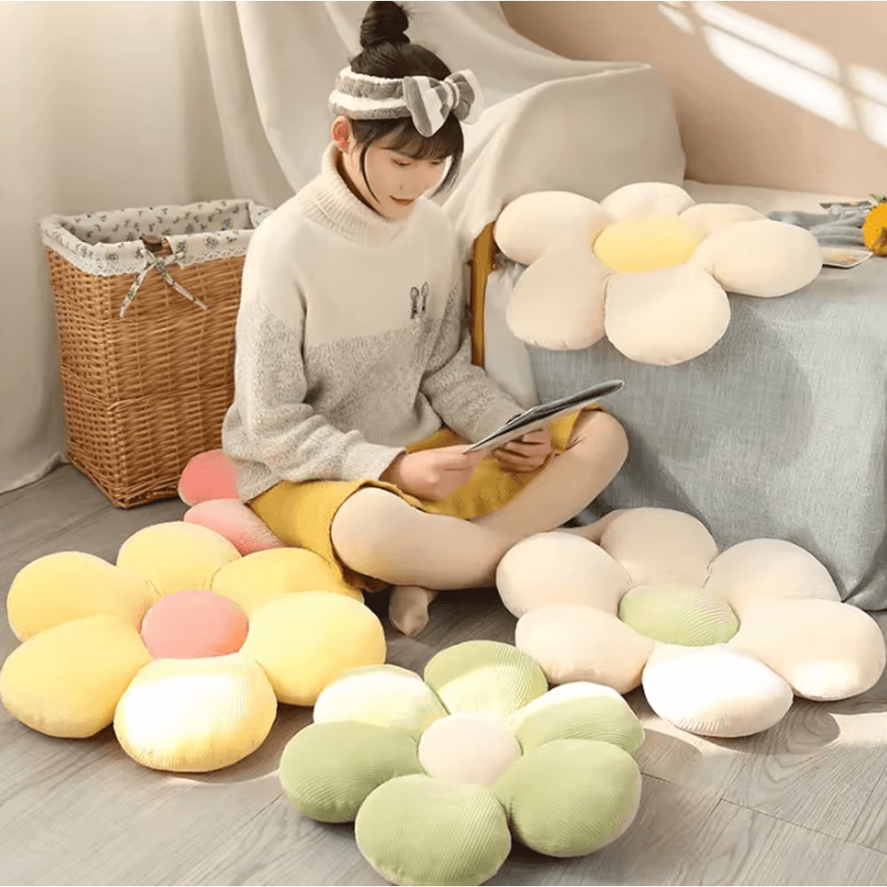 BlossomElite Plush Flower Cushion Pillow Pink SixPetal Seat Pillow For Bedroom Bay Window Decor 2