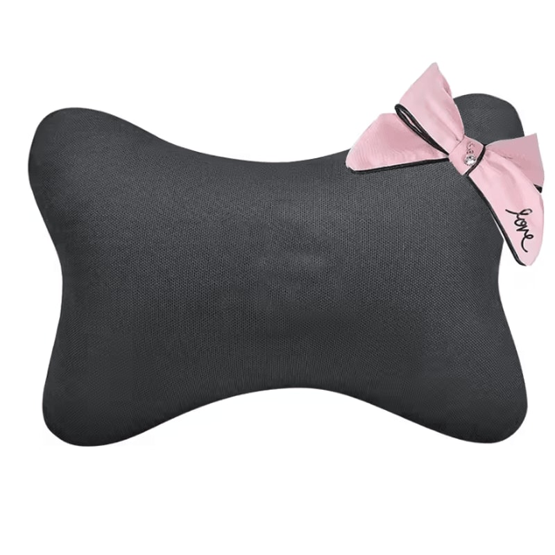 DiamondPink Plush Car Neck Pillow Cute Bow Auto Headrest Lumbar Support Cushion For Women 3