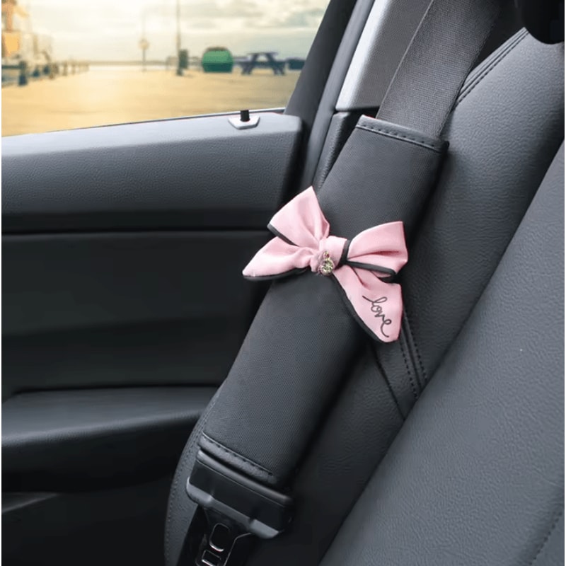 DiamondPink Plush Car Neck Pillow Cute Bow Auto Headrest Lumbar Support Cushion For Women 4
