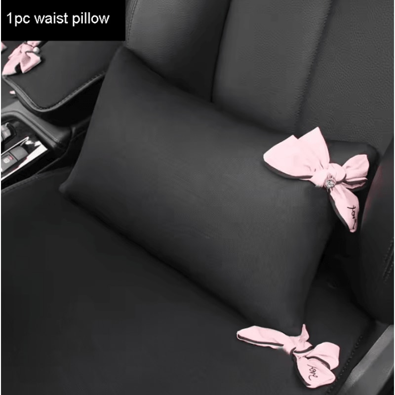 DiamondPink Plush Car Neck Pillow Cute Bow Auto Headrest Lumbar Support Cushion For Women 7