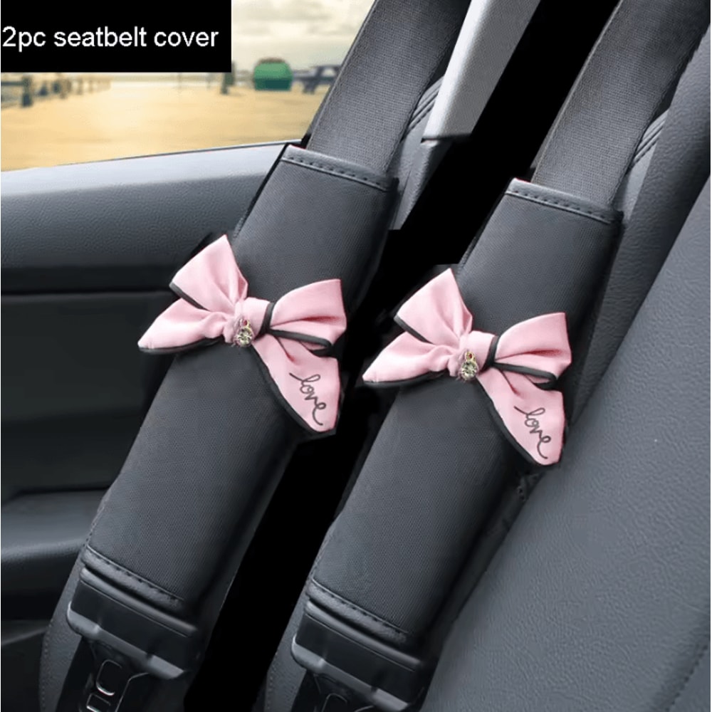 DiamondPink Plush Car Neck Pillow Cute Bow Auto Headrest Lumbar Support Cushion For Women 5