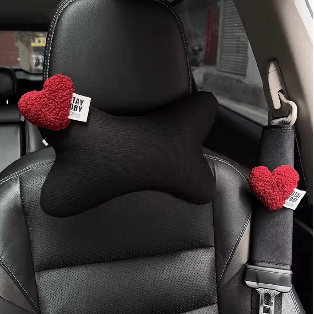 HeartRide Plush Car Neck Pillow Cute Red Lover Hearts Headrest Support Cushion For Women 0