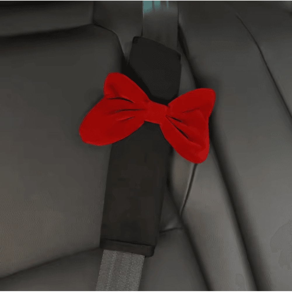 BowRide Plush Car Neck Pillow Cute Red Bowknot Headrest Seatbelt Support Cushion For Women 4