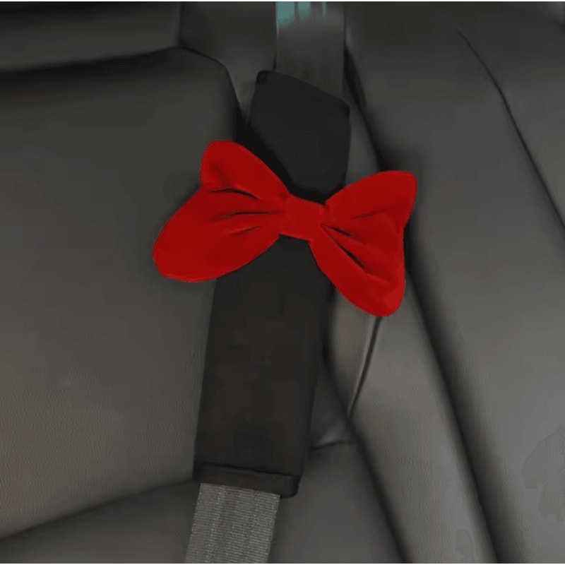 BowRide Plush Car Neck Pillow Cute Red Bowknot Headrest Seatbelt Support Cushion For Women 4