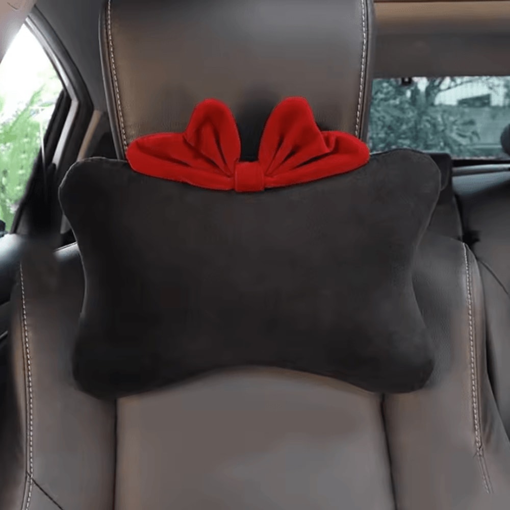 BowRide Plush Car Neck Pillow Cute Red Bowknot Headrest Seatbelt Support Cushion For Women 5
