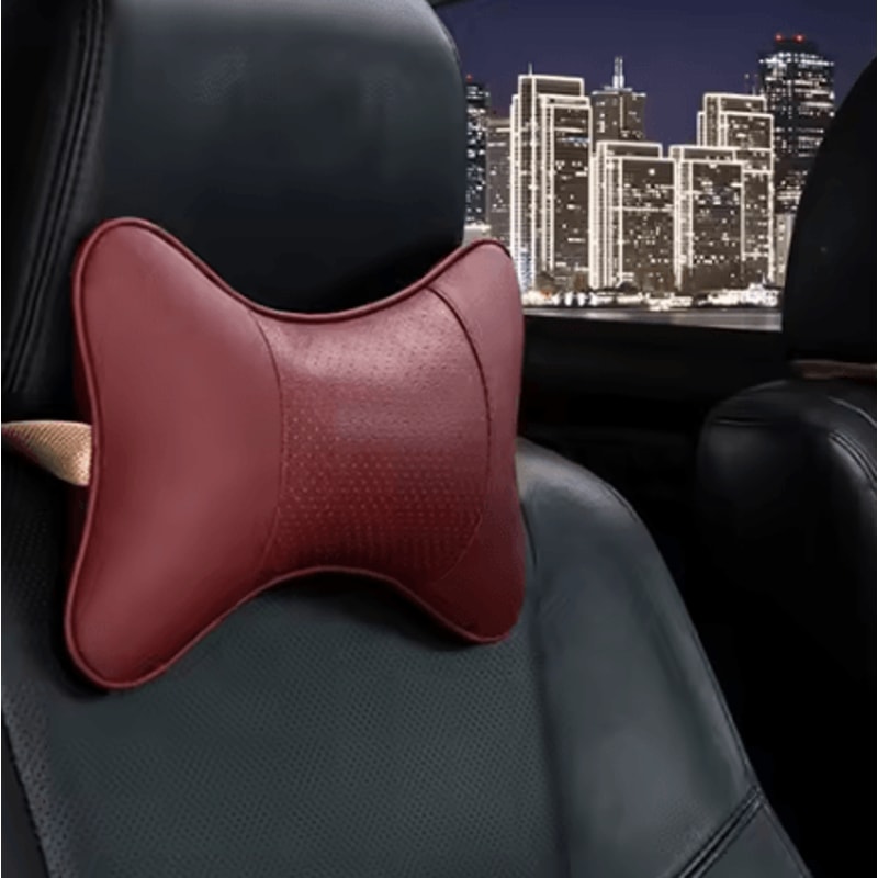 RoadShield PU Leather Car Neck Pillow Universal Headrest Backrest Support Cushion 4
