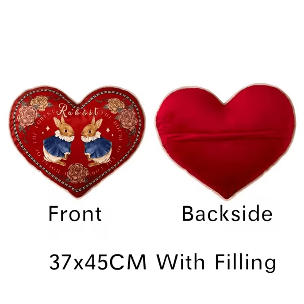 JoyfulHug Plush Heart Rabbit Cushion Red Check Velvet Throw Pillow For Sofa Office 5