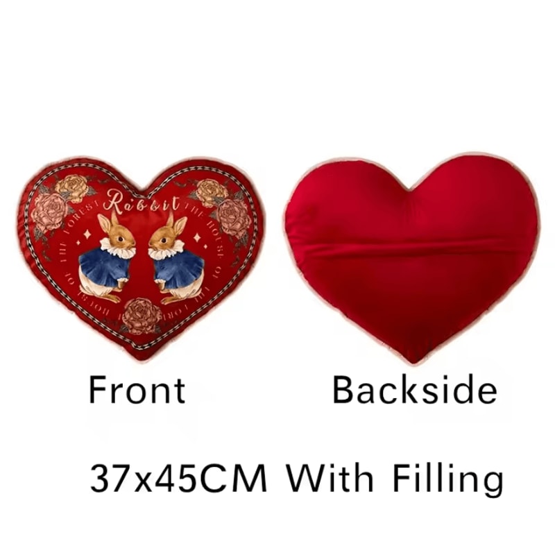 JoyfulHug Plush Heart Rabbit Cushion Red Check Velvet Throw Pillow For Sofa Office 5
