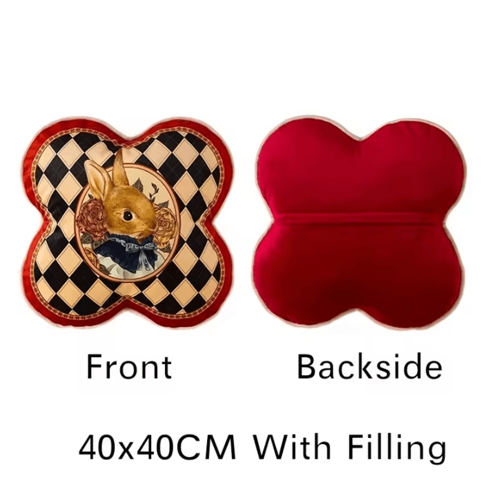 JoyfulHug Plush Heart Rabbit Cushion Red Check Velvet Throw Pillow For Sofa Office 6