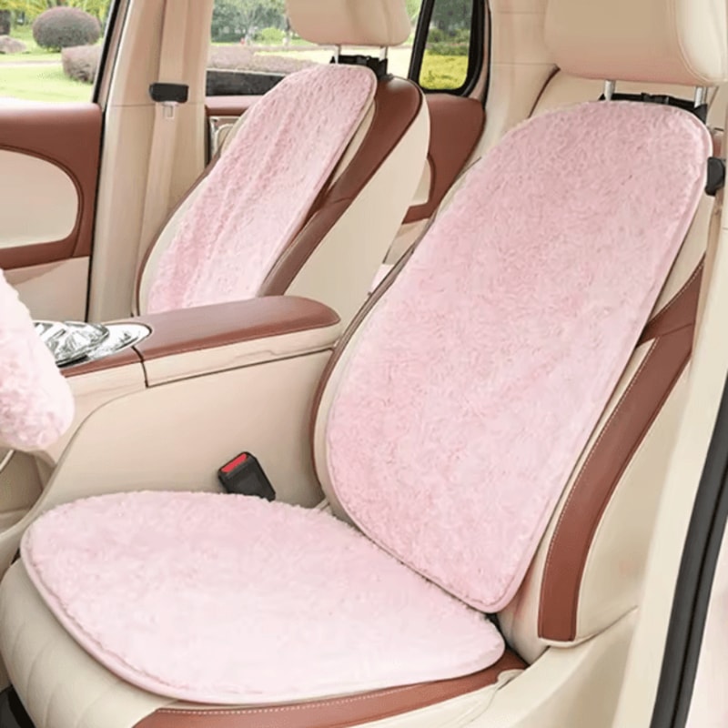 RoseWarm Autumn Winter Plush Car Seat Cushion Universal Soft Pink Warm Plush Car Pad 2