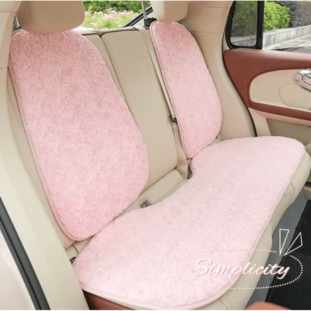 RoseWarm Plush Car Seat Cushion Universal Warm Pink Autumn Winter Comfort Pad 1