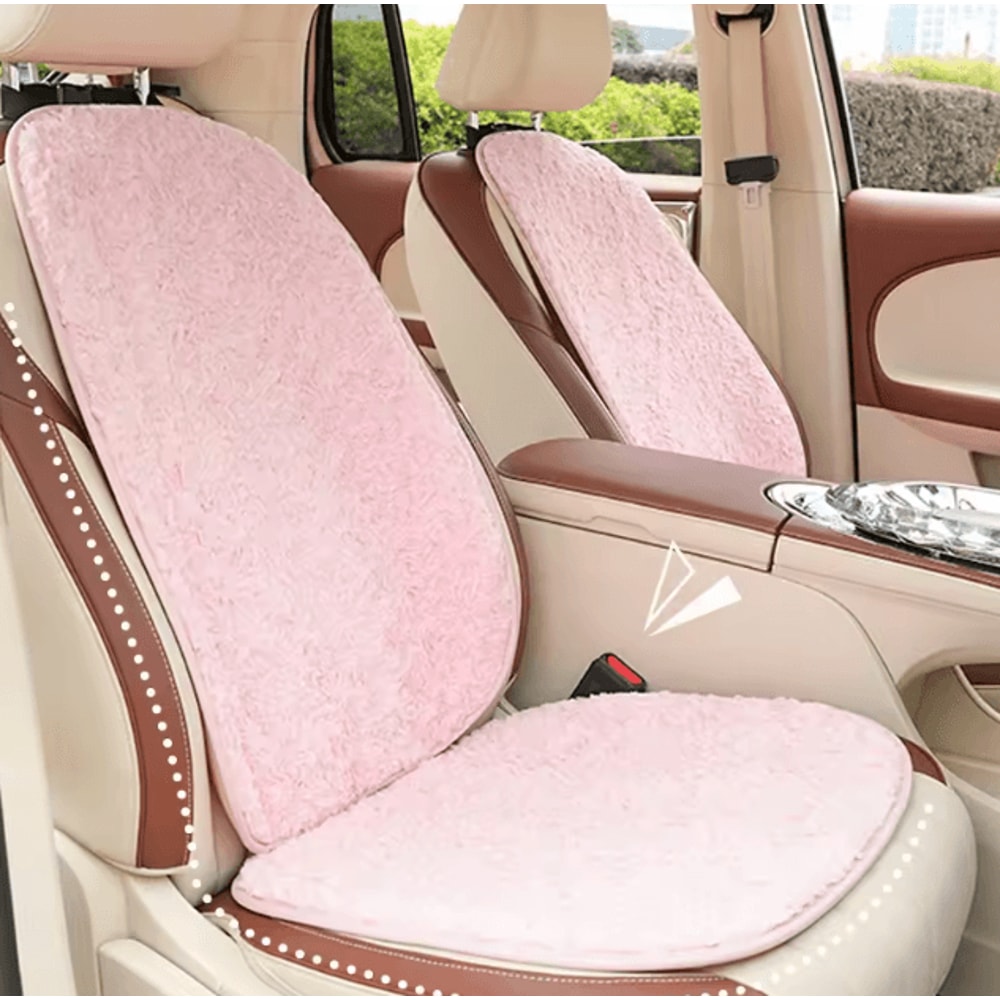 RoseWarm Plush Car Seat Cushion Universal Warm Pink Autumn Winter Comfort Pad 2