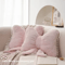 FluffEase Pink Bow Rabbit Fur Sofa Pillow Plush Car Seat Cushion Backrest Support 0