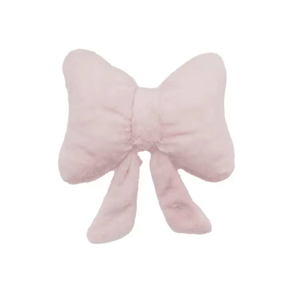 FluffEase Pink Bow Rabbit Fur Sofa Pillow Plush Car Seat Cushion Backrest Support 3