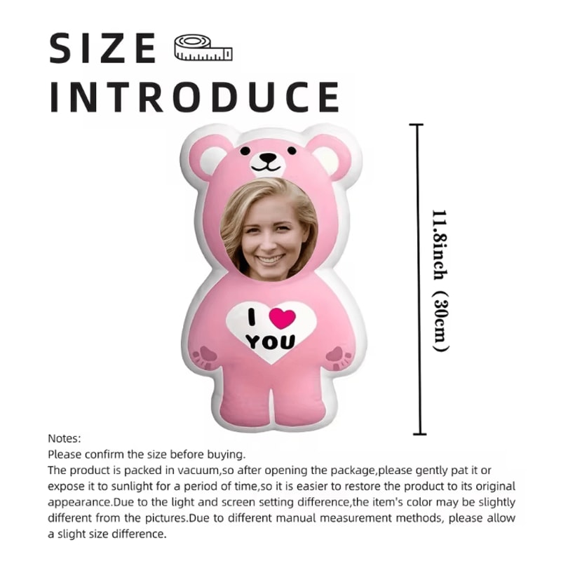 BearCharm Custom DoubleSided Printed Cushion Pink Bear Portrait Pillow Gift For Valentines 4