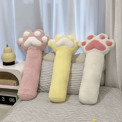 pawplush cat paw throw pillow – 31.5 in soft pink & white leg cushion for home comfort & decor