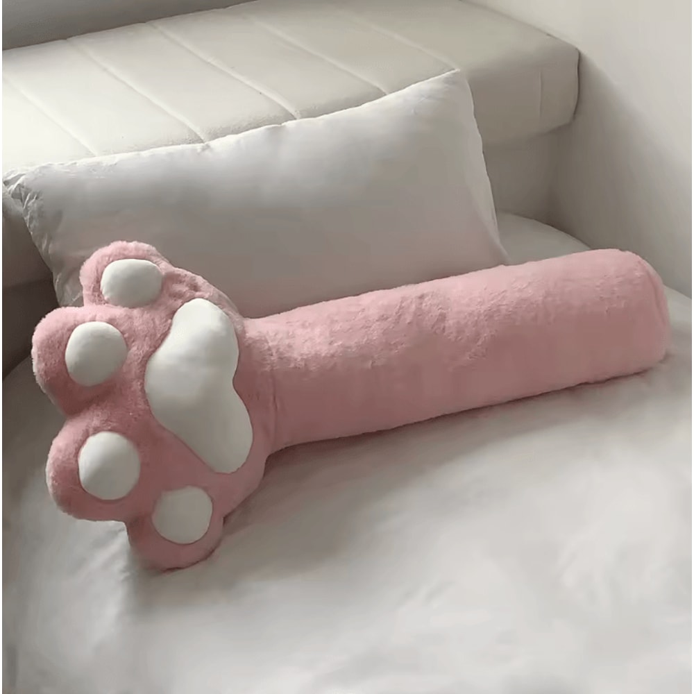 PawPlush Cat Paw Throw Pillow 315 In Soft Pink White Leg Cushion For Home Comfort Decor 9