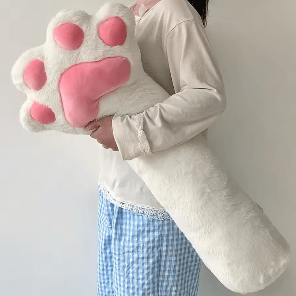 PawPlush Cat Paw Throw Pillow 315 In Soft Pink White Leg Cushion For Home Comfort Decor 5
