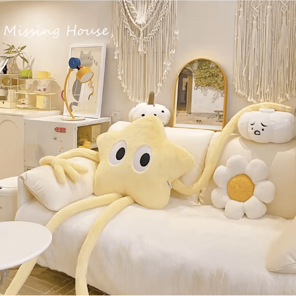 StarBuddy Funny Eyes Plush Long Leg Pillow Pink Star Flower Soft Cushion For Sofa Bed Car 5