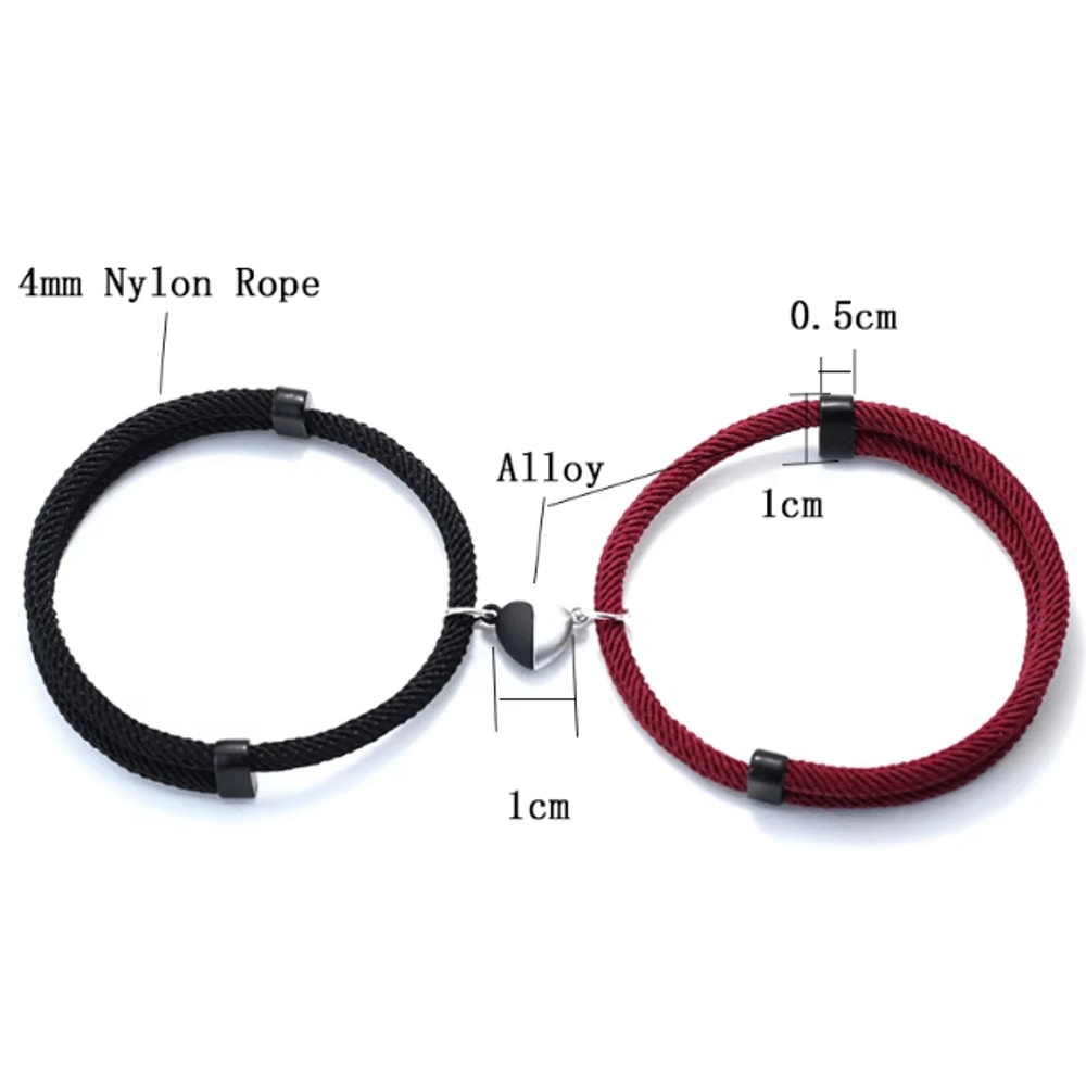 HeartLink Magnetic Couple Bracelets Set Adjustable Matching Macrame Heart Bracelets For Him Her 3