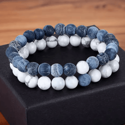 xqni natural stone couple bracelets set – 2 pcs yoga bead distance bracelets with gift box