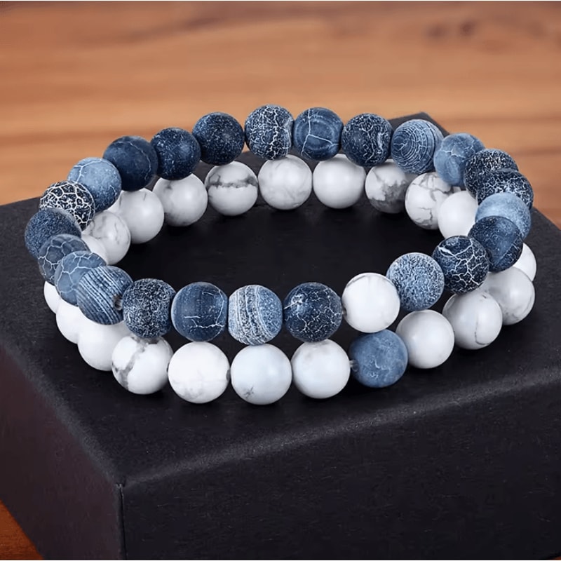 XQNI Natural Stone Couple Bracelets Set 2 Pcs Yoga Bead Distance Bracelets With Gift Box 0