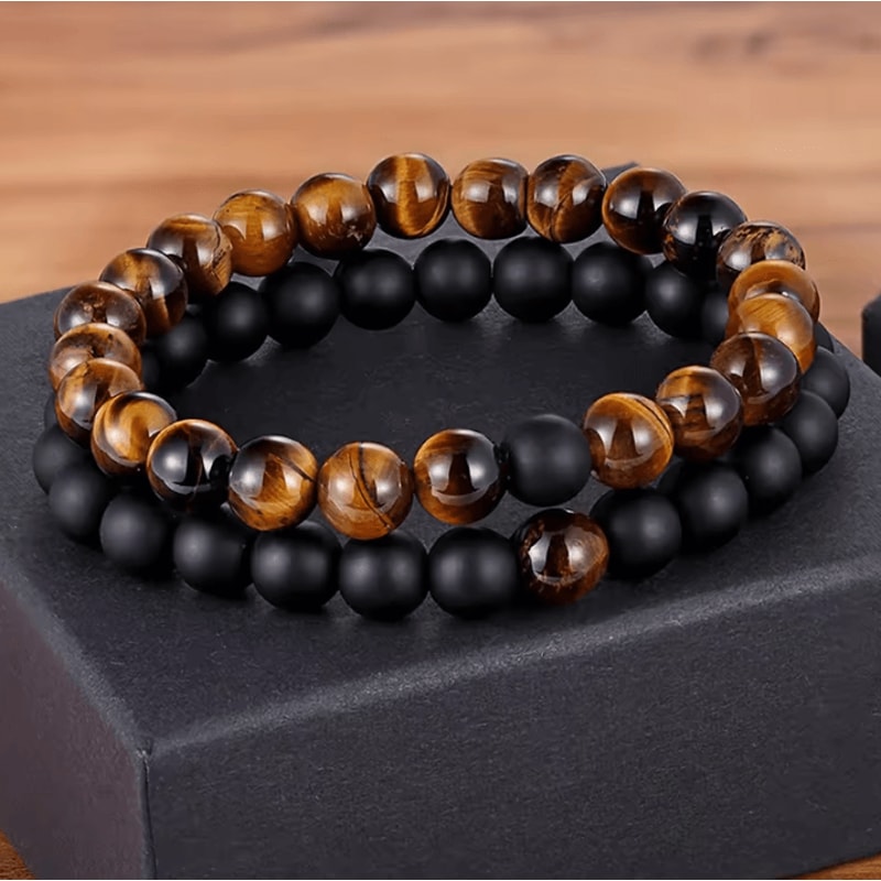XQNI Natural Stone Couple Bracelets Set 2 Pcs Yoga Bead Distance Bracelets With Gift Box 1