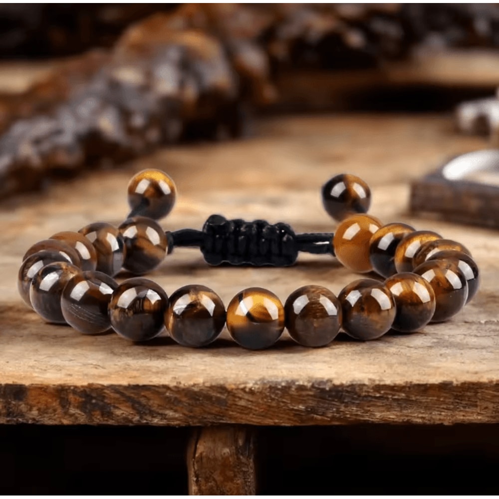 ElementGuard 8mm Natural Tiger Eye Beaded Bracelet Adjustable Volcanic Stone Howlite Onyx Wristle 0