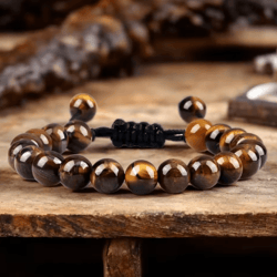 elementguard 8mm natural tiger eye beaded bracelet – adjustable volcanic stone, howlite & onyx wristlet for men & women