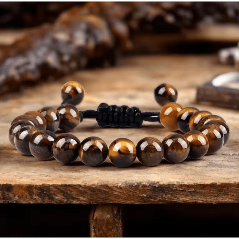 ElementGuard 8mm Natural Tiger Eye Beaded Bracelet Adjustable Volcanic Stone Howlite Onyx Wristle 0