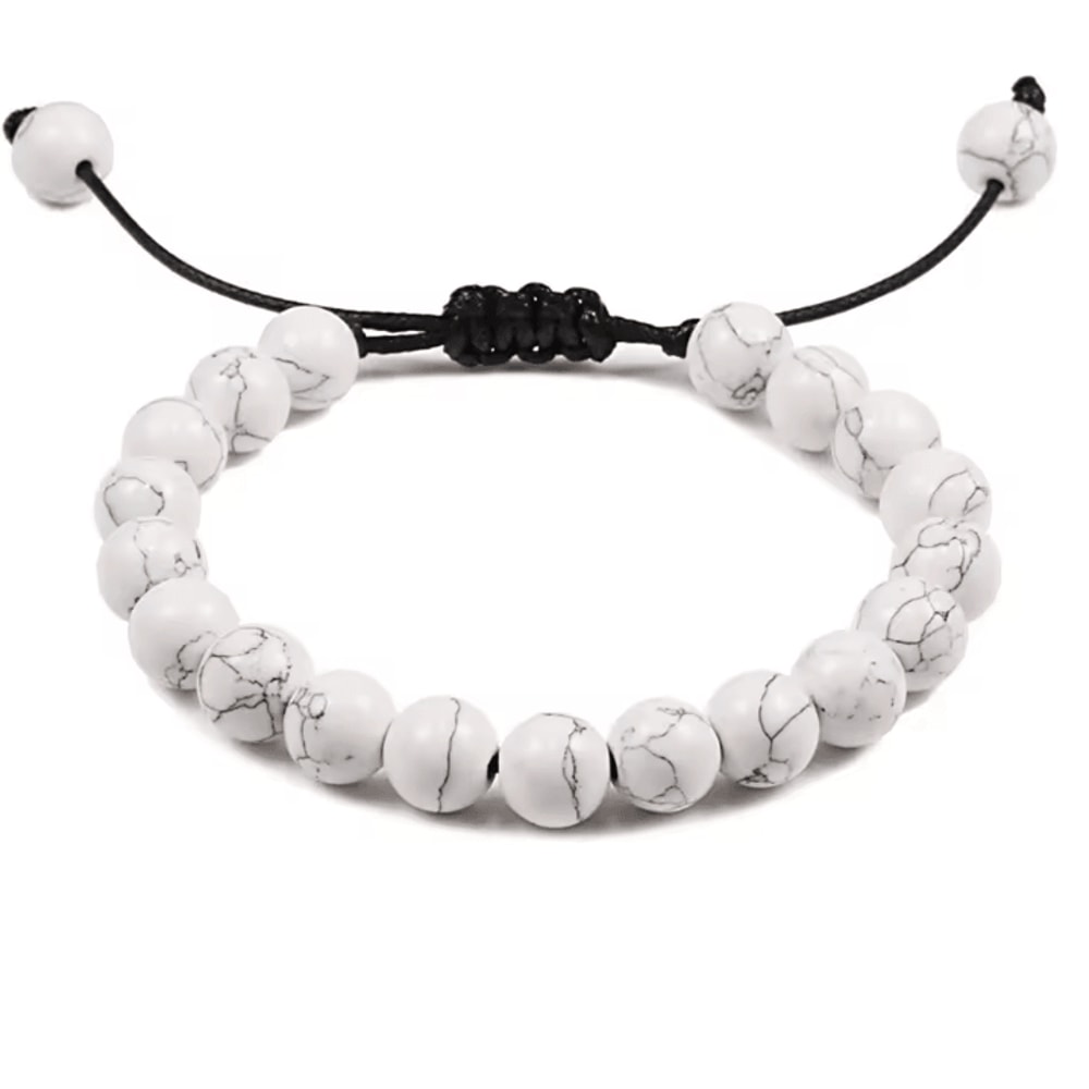 ElementGuard 8mm Natural Tiger Eye Beaded Bracelet Adjustable Volcanic Stone Howlite Onyx Wristle 9