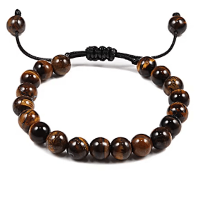 ElementGuard 8mm Natural Tiger Eye Beaded Bracelet Adjustable Volcanic Stone Howlite Onyx Wristle 15