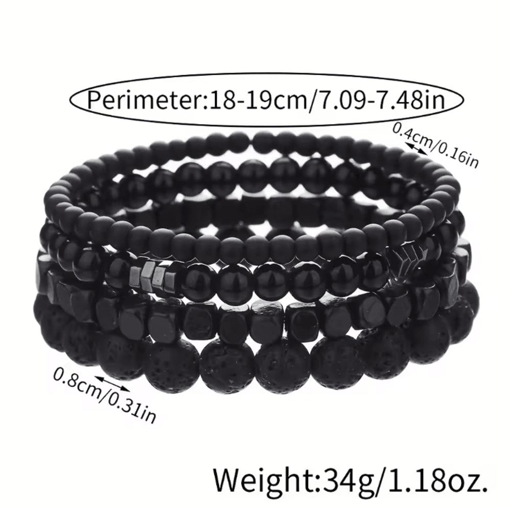 LavaEdge 4Piece Volcanic Stone Bracelet Set Black Lava Rock Wood Beads Elastic Jewelry For Men W 4