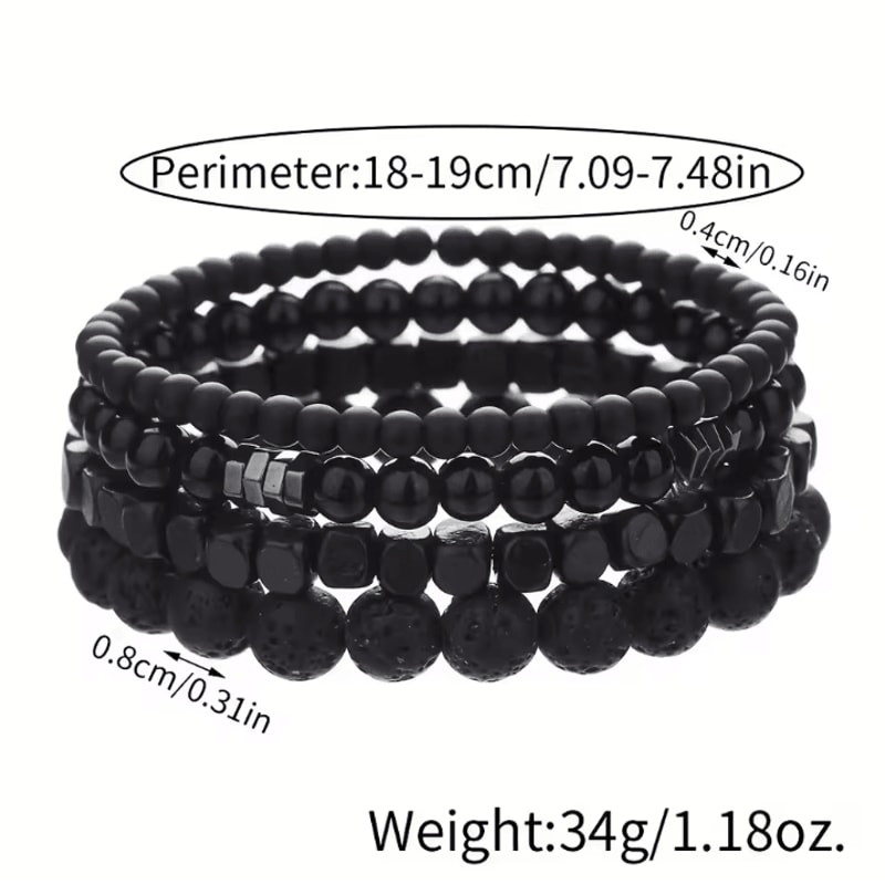LavaEdge 4Piece Volcanic Stone Bracelet Set Black Lava Rock Wood Beads Elastic Jewelry For Men W 4