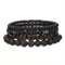 LavaEdge 4Piece Volcanic Stone Bracelet Set Black Lava Rock Wood Beads Elastic Jewelry For Men W 6