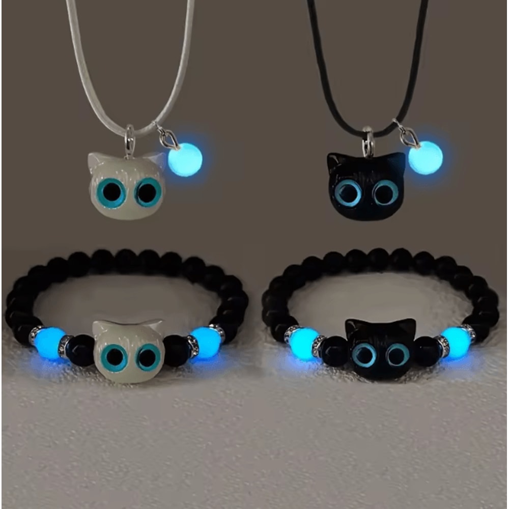 GlowCat Big Eye Luminous Necklace Trendy Black Cat Pendant Cartoon Jewelry Gift For Women 0