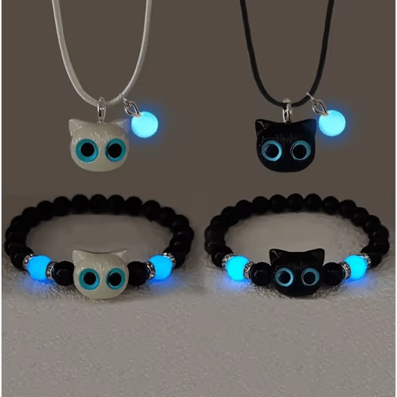 GlowCat Big Eye Luminous Necklace Trendy Black Cat Pendant Cartoon Jewelry Gift For Women 0