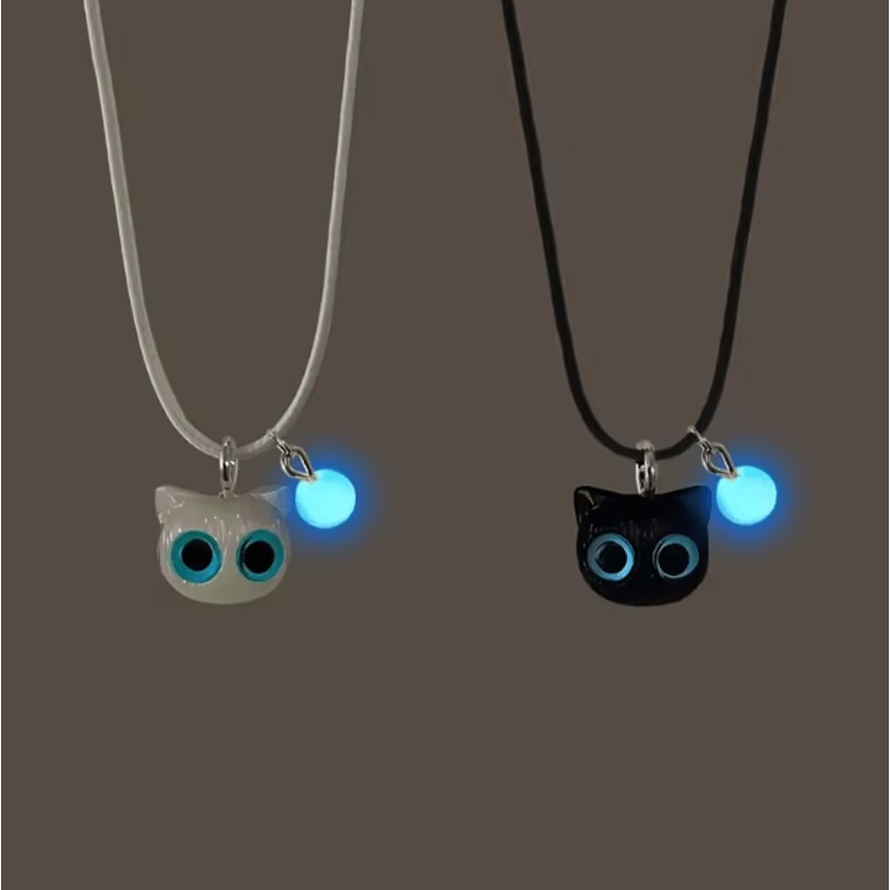 GlowCat Big Eye Luminous Necklace Trendy Black Cat Pendant Cartoon Jewelry Gift For Women 1