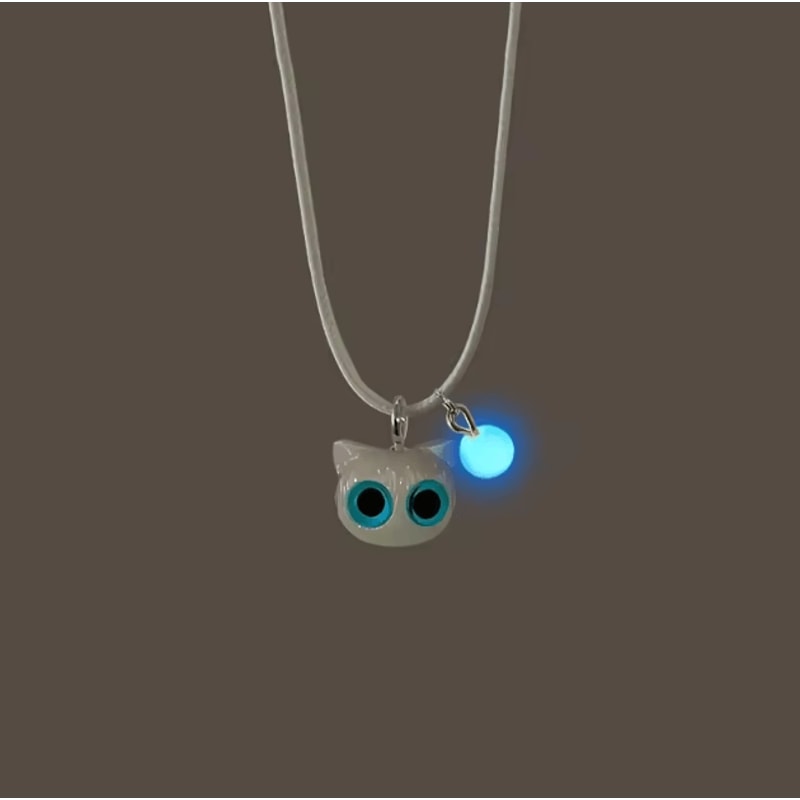GlowCat Big Eye Luminous Necklace Trendy Black Cat Pendant Cartoon Jewelry Gift For Women 5