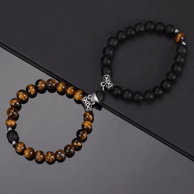 LavaLove 2Pcs Beaded Couple Bracelets Set Natural Stone Heart Magnetic Distance Bracelets Gift 8