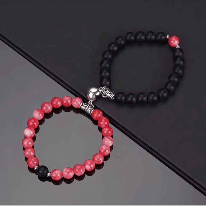 LavaLove 2Pcs Beaded Couple Bracelets Set Natural Stone Heart Magnetic Distance Bracelets Gift 11