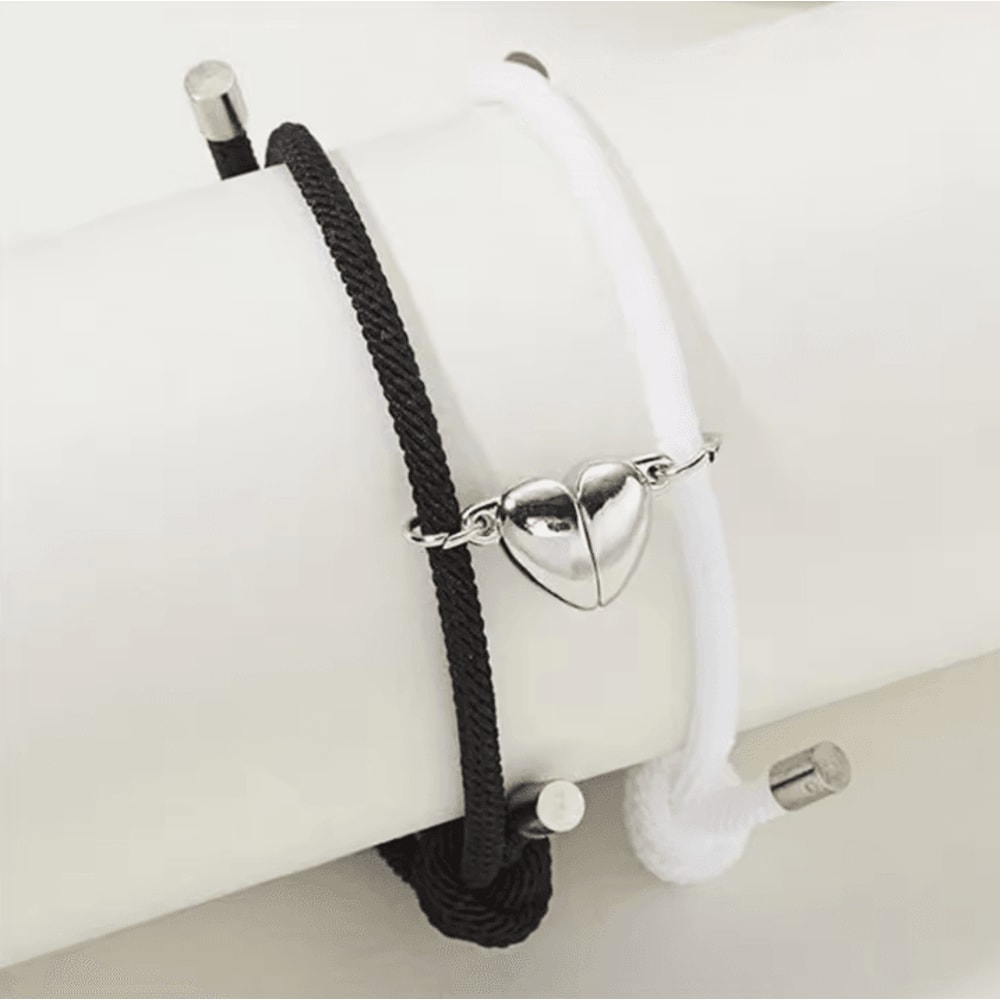 LavaLove 2Pcs Beaded Couple Bracelets Set Natural Stone Heart Magnetic Distance Bracelets Gift 1